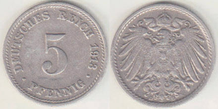 1913 D Germany 5 Pfennig A008456